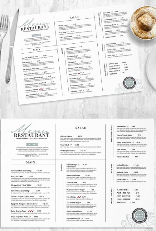 Landscape Table Mat Food Menu Layout for Restaurant Cafe - 454414514