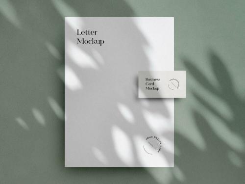 Mint Minimal Letterhead and Business Card Mockup - 454422635