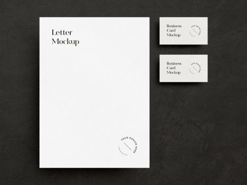 Black Marble Minimal Letterhead and Business Card Mockup - 454422638