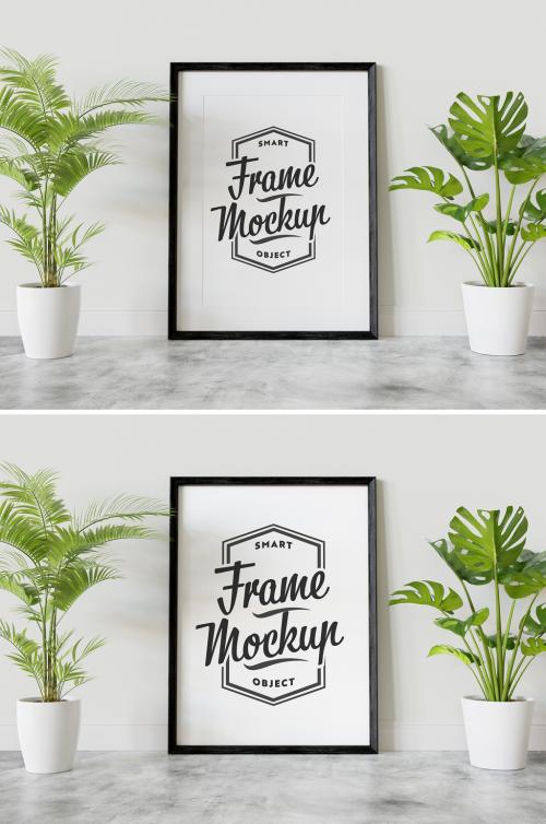 Black Frame Mockup Leaning on Wall - 454627633