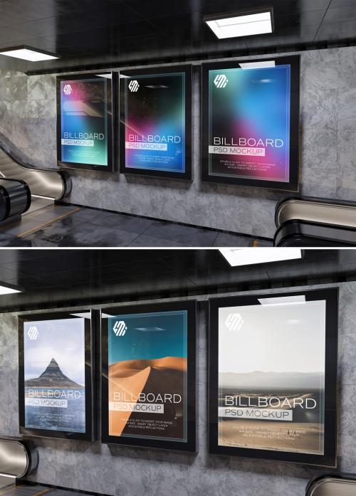 Billboards Mockup on Underground Station Wall - 454627635