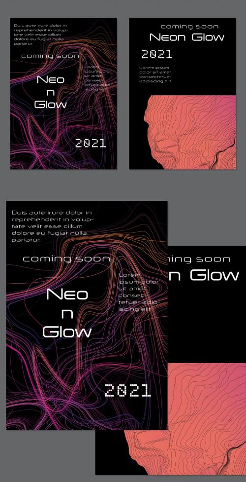 Flyer Layout with Bright Gradient Terranion Shape and Glow Net - 454630566