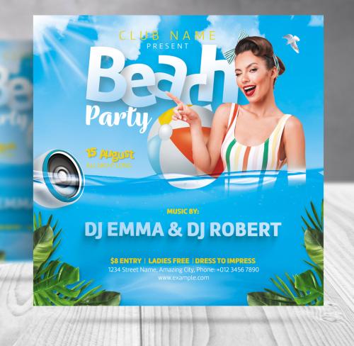 Summer Pool Party Flyer with Blue Red and Green Accents - 454631691