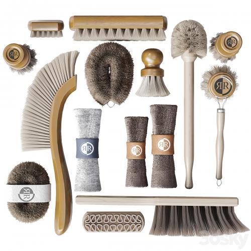 A set of towels and brushes for the bathroom