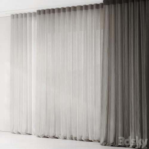 Curtains with folds on the floor of fine linen on the ceiling cornice