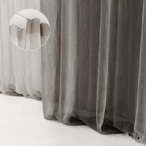 Curtains with folds on the floor of fine linen on the ceiling cornice