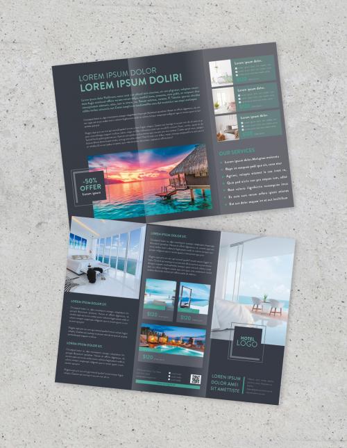 Blue and Green Color Hotel Trifold Brochure - 454633479