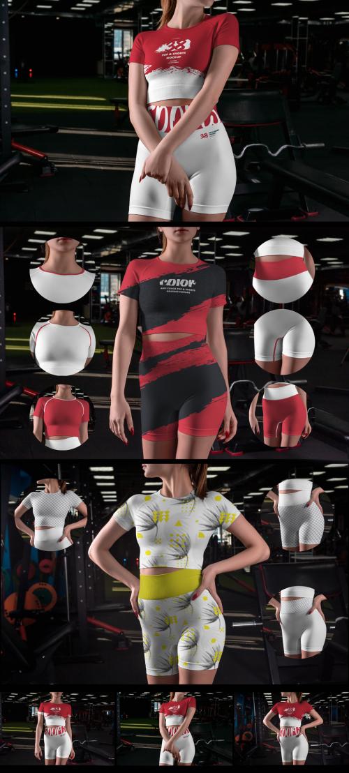 3 Mockups of Sports Shorts and Top in the Gym - 454757531