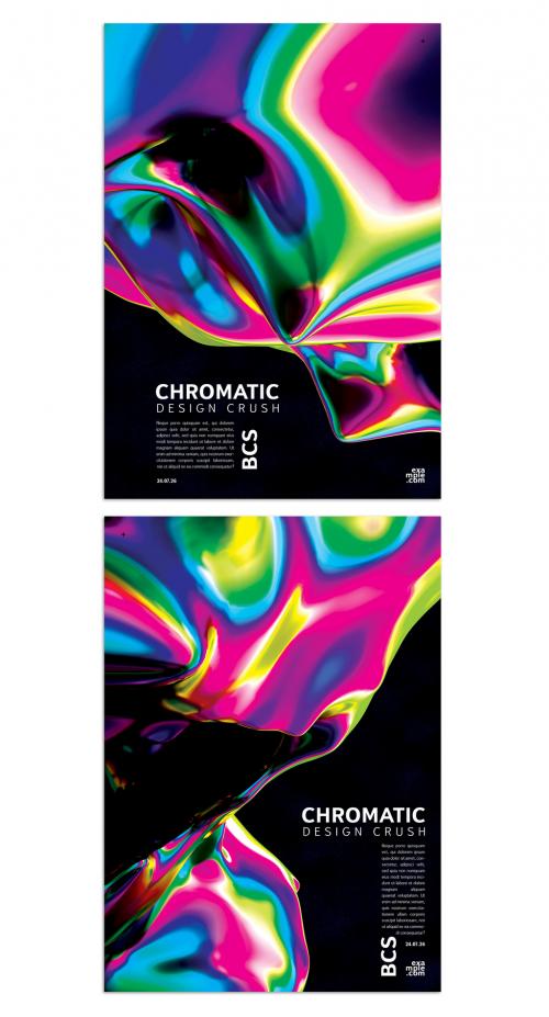 Modern Poster Layout with 3D Abstract Background Iridescent Shape - 455519466