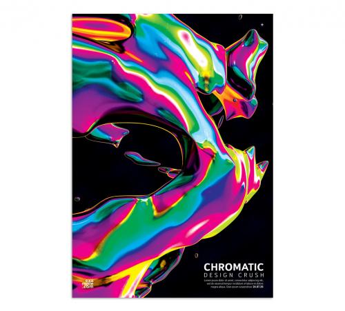 Abstract 3D Fluid Iridescent Shape Poster Layout - 455519479