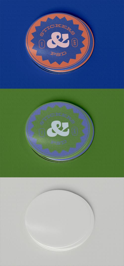Stacked Round Stickers Mockup - 456090643