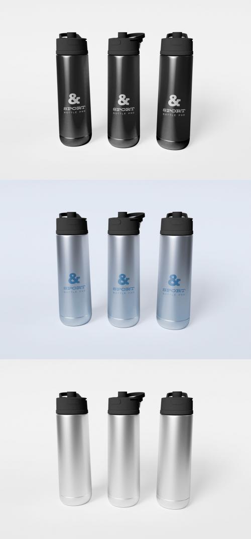 Three Sport Water Bottles Mockup - 456090688