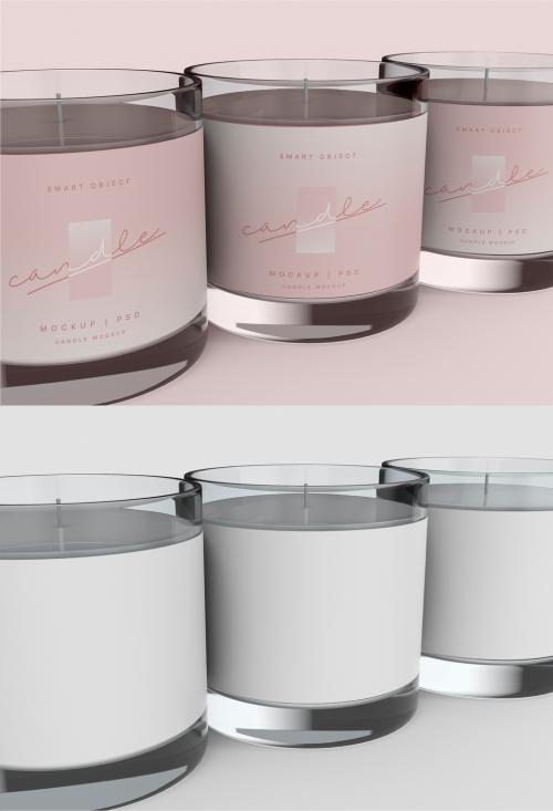 Three Glass Candles Mockup - 456090697