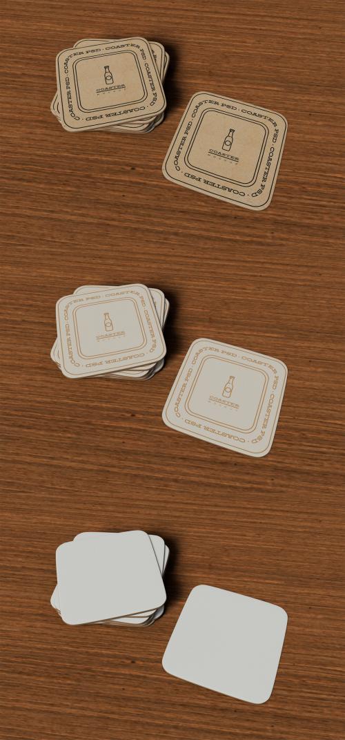 Set of Cardboard Coasters Mockup - 456090698