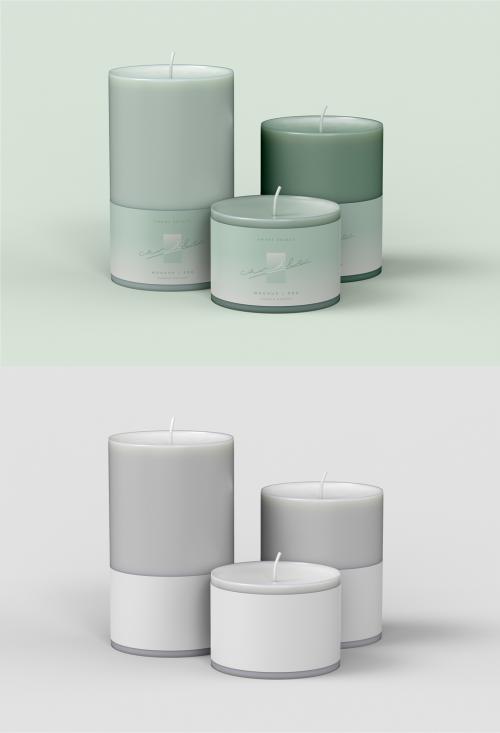 Three Cylindrical Candles Mockup - 456090703