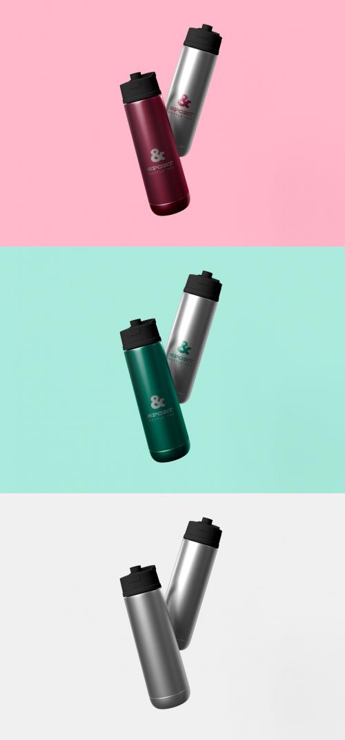 Two Metal Sport Bottles Mockup - 456090755