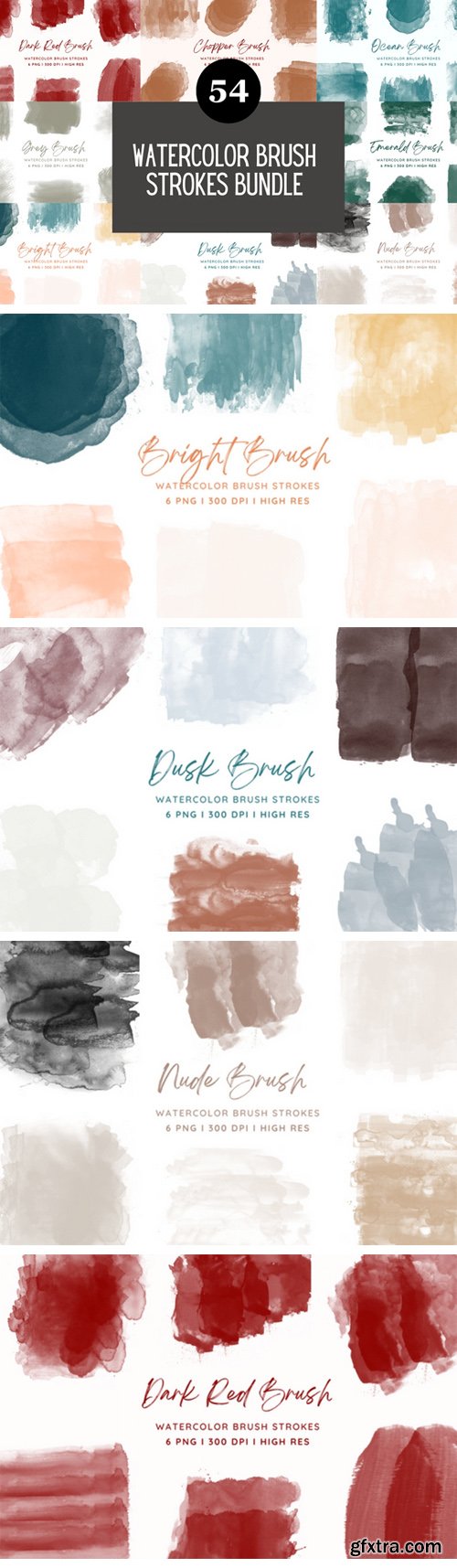 50+ Watercolor Brush Strokes Bundle