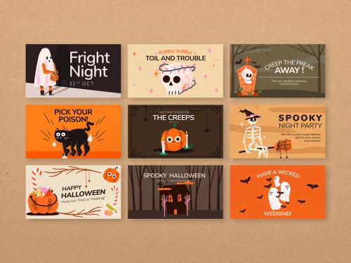 Cute Halloween Banner Template Set - 456812782