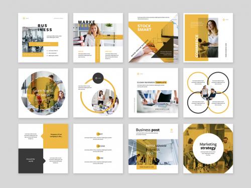 Clean Business Social Media Layouts with Yellow Accent - 456958691