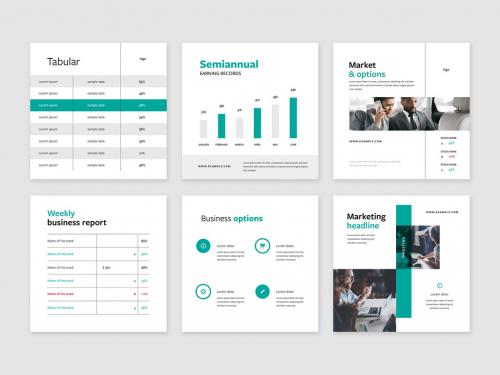 6 Clean Business Layouts with Turquoise Accent - 456958700