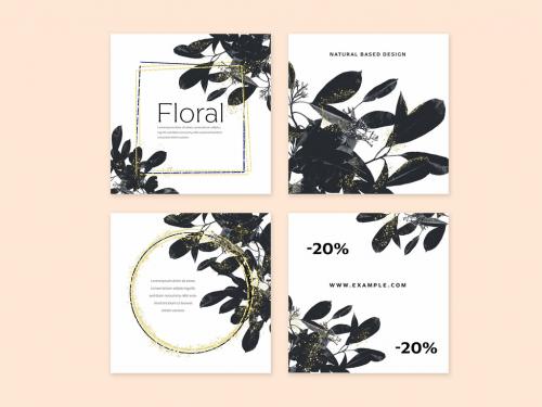 Social Media Layouts with Dark Leaves and Gold Elements - 456958701