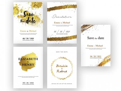 5 Wedding Invitation Layouts with Gold Design Elements - 456958721