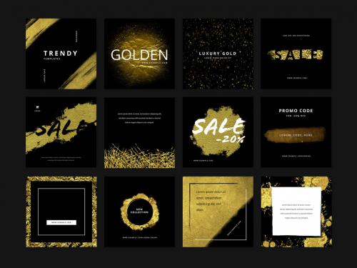 12 Social Media Layouts with Gold Textured Backdrops - 456958737