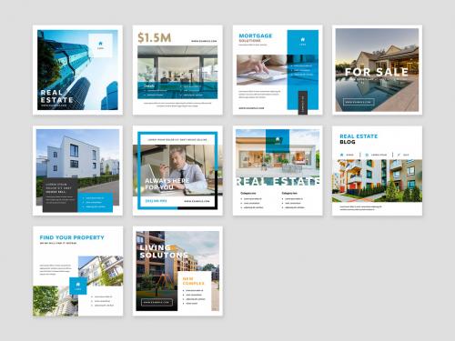 Real Estate Social Layouts with Blue Accent - 456958744