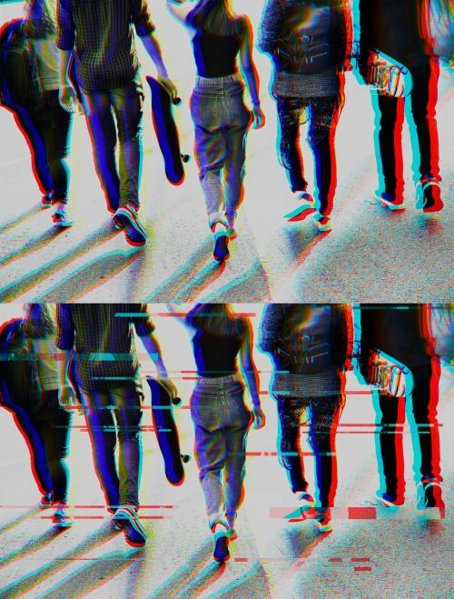 Anaglyph Glitch Effect with Group of Friends - 456995400