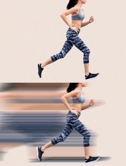 Woman Running with Motion Blur Effect - 456995512