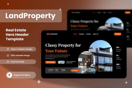 LandProperty - Real Estate Hero Header