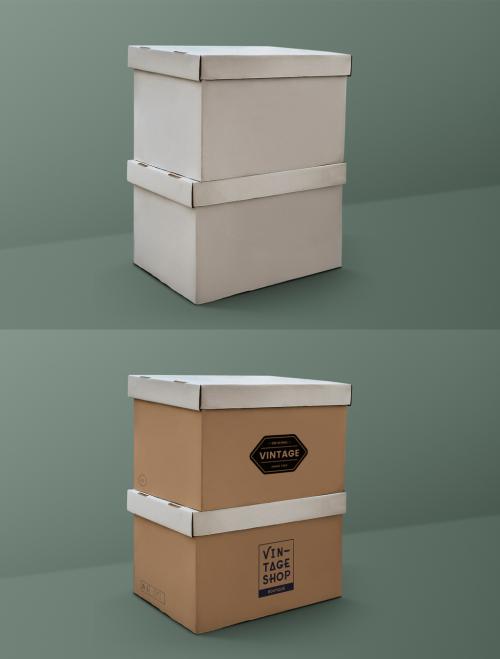 Cardboard Box Mockup on Green Background - 457573515