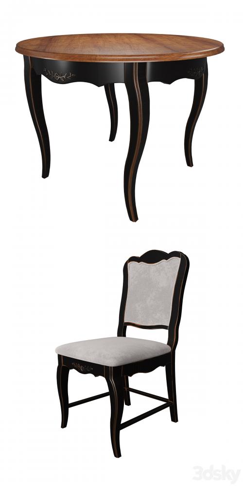 Table and chairs from the collection of Mobilier de Maison