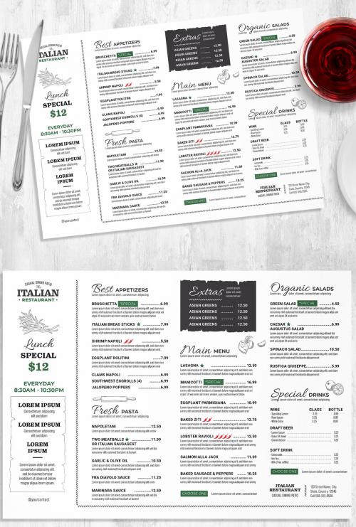 Landscape Table Mat Menu with Italian Restaurant Theme - 458344010