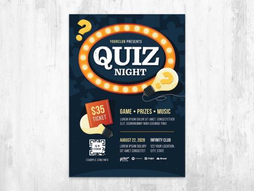 Quiz Night Flyer for Trivia Night Competitions and Pub Quizzes - 458344023