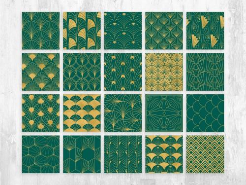 Art Deco Patterns in Green Gold - 458344053