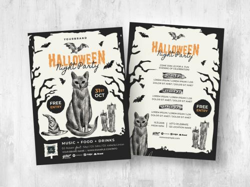 Halloween Flyer Layouts with Hand Sketched Illustrations - 458344060