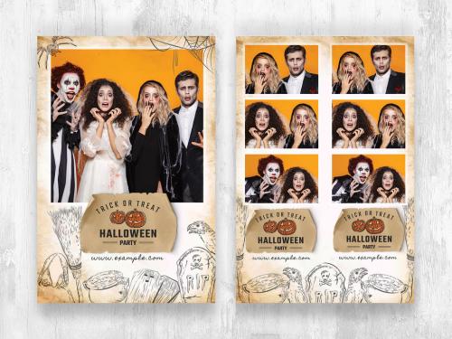 Halloween Photo Booth Layout with Rustic Worn Paper Effect - 458344064