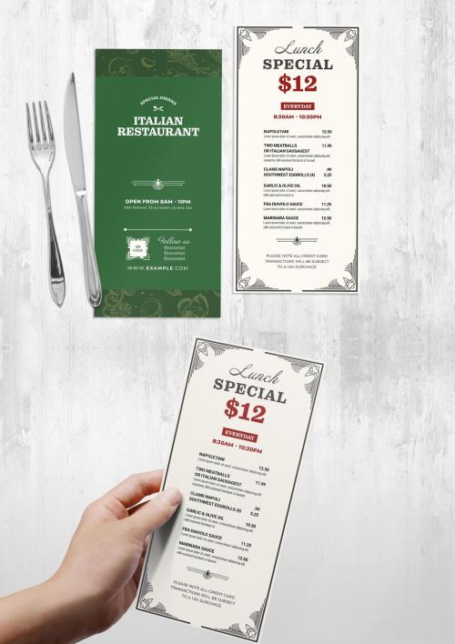 Thin Dl Menu Flyer Card for Restaurants - 458344066