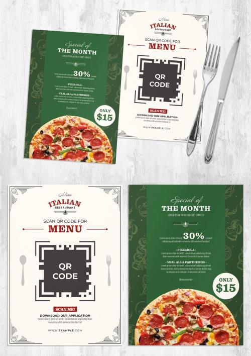 Italian Restaurant Menu Flyer with Green Red White Colors - 458344075