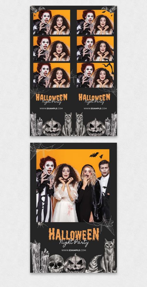 Halloween Photo Booth Layout with Hand Drawn Illustrations - 458344100