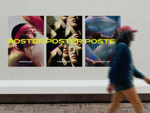 3 Street Glued Posters Mockup - 458350519