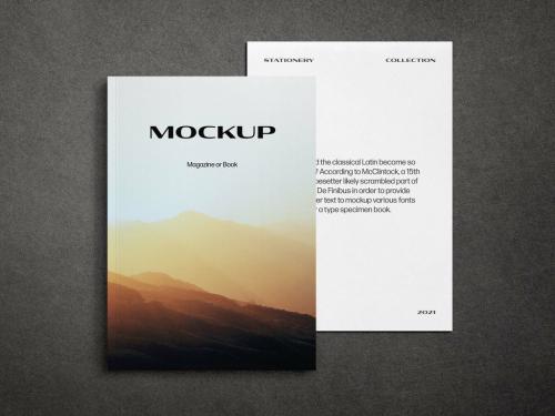 Dark Magazine Cover Stationery Mockup - 458350599