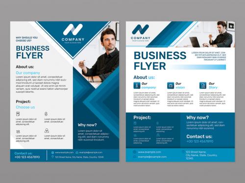 Business Flyer Layout in Blue and White - 458560873