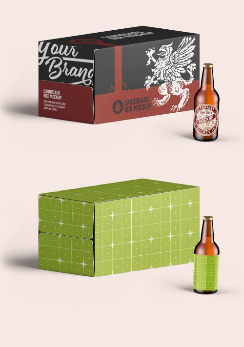 Beer and Cardboard Box Mockup - 458570733