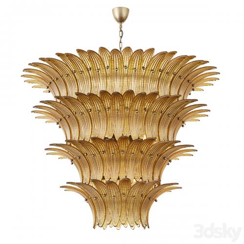 Large Palmette Chandelier Four Tiers Murano amber in the Style of Barovier