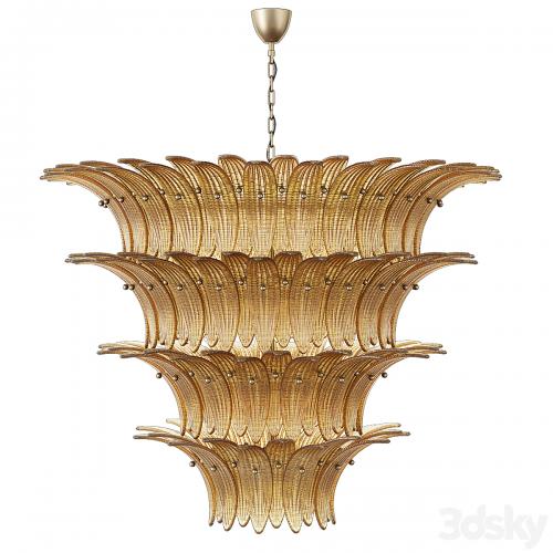 Large Palmette Chandelier Four Tiers Murano amber in the Style of Barovier