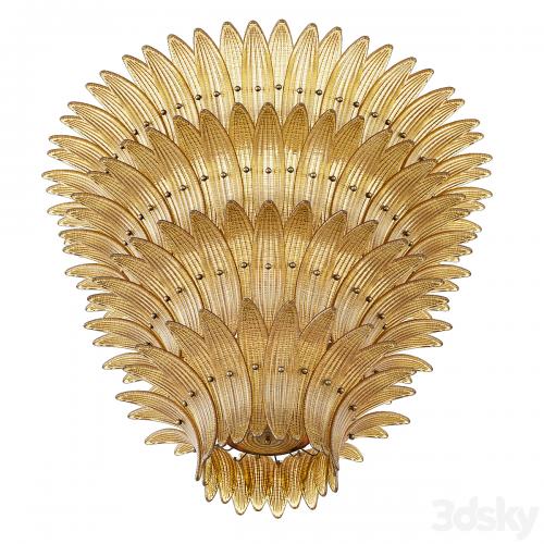 Large Palmette Chandelier Four Tiers Murano amber in the Style of Barovier