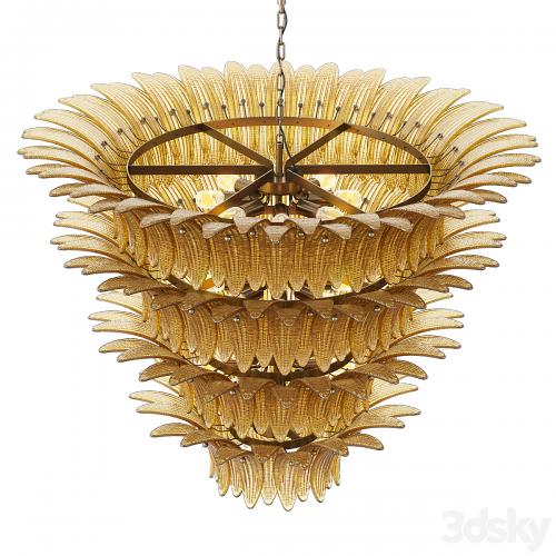 Large Palmette Chandelier Four Tiers Murano amber in the Style of Barovier