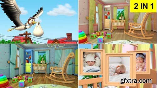 Videohive Stork and baby (2 in 1) 27046193